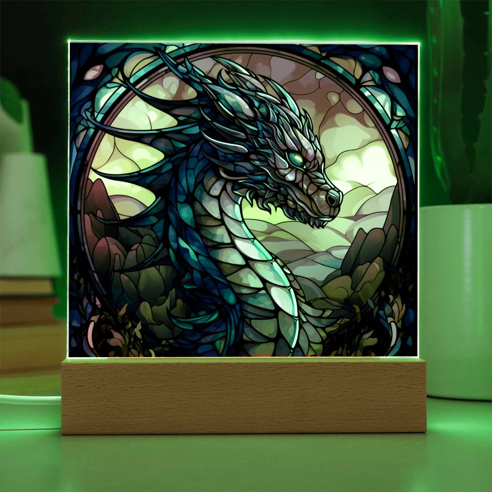 Colorful dnd Dragon Faux Stained Glass Acrylic Plaque Sqaure