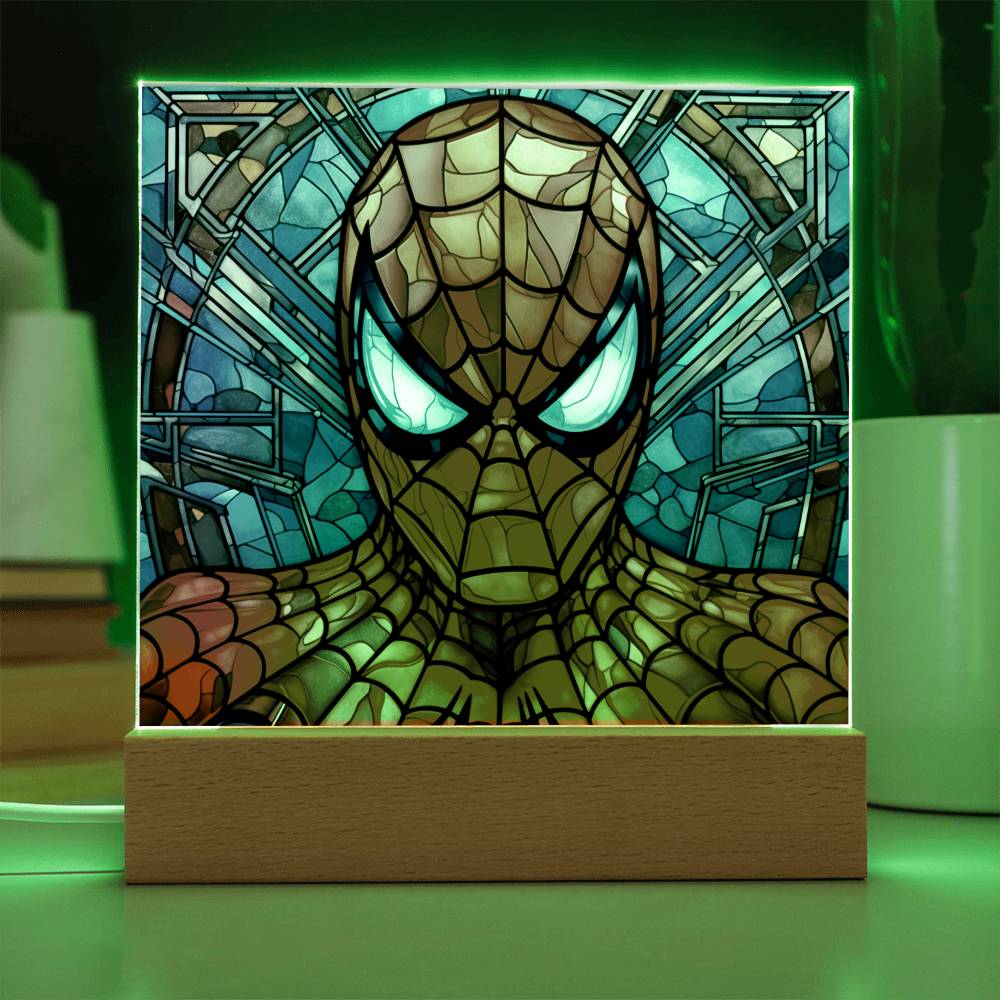 Spiderman Faux Stained Glass Acrylic Plaque Sqaure