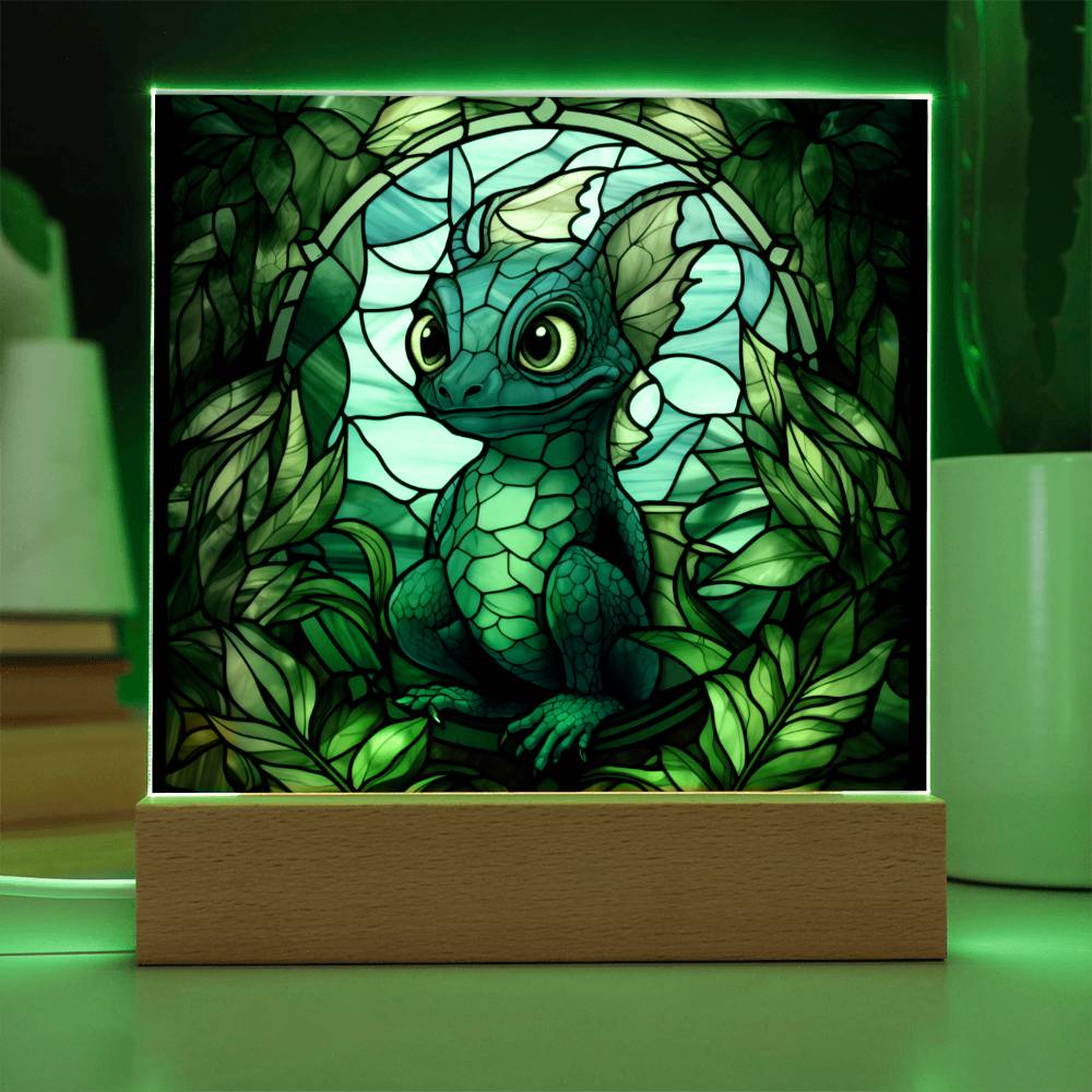 Cute dnd Baby Dragon Faux Stained Glass Acrylic Plaque Sqaure