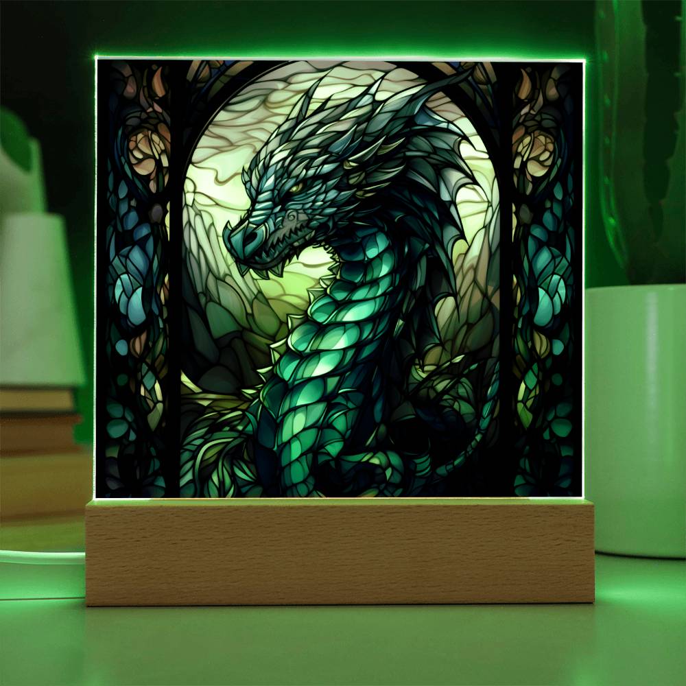 Colorful dnd Dragon Faux Stained Glass Acrylic Plaque Sqaure