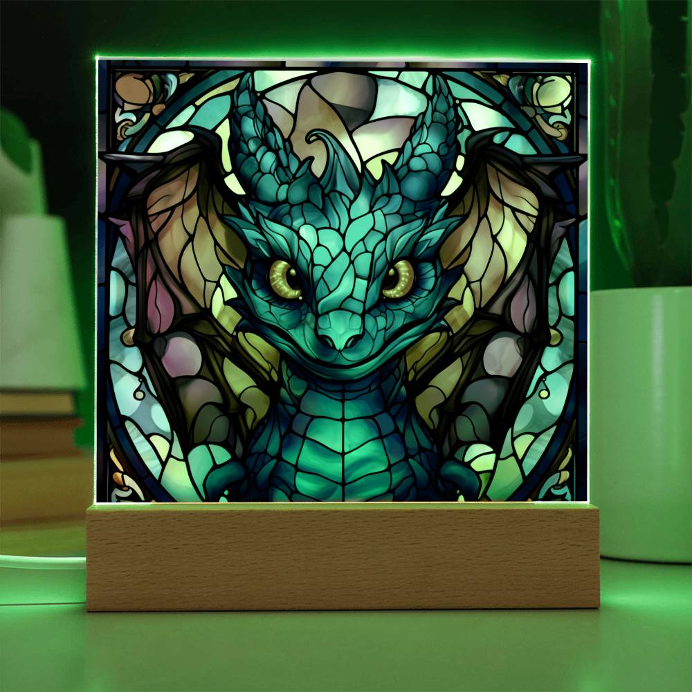 Cute dnd Dragon Faux Stained Glass Acrylic Plaque Sqaure