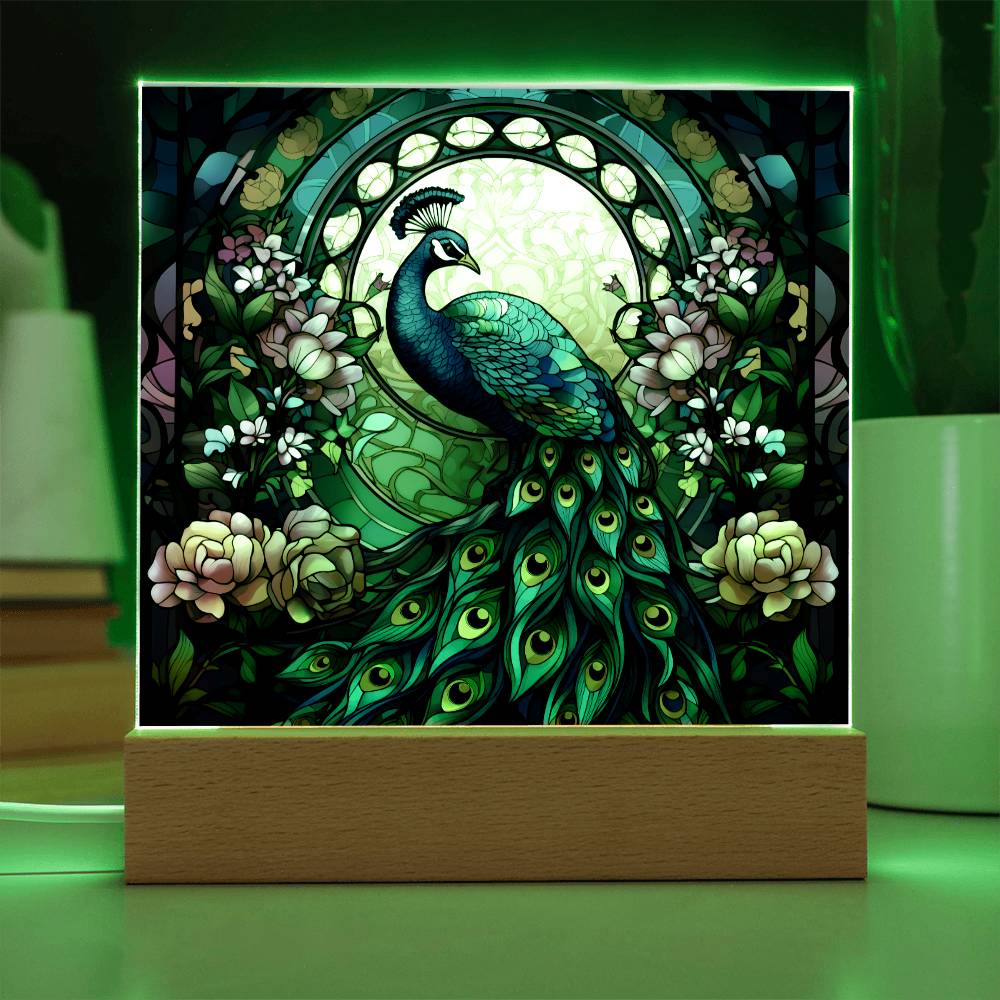 Peacock Stained Glass Sqaure Acrylic 1