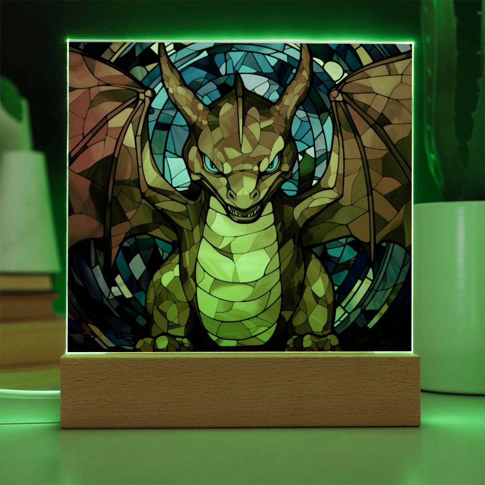 Charizard Faux Stained Glass Acrylic Plaque Sqaure