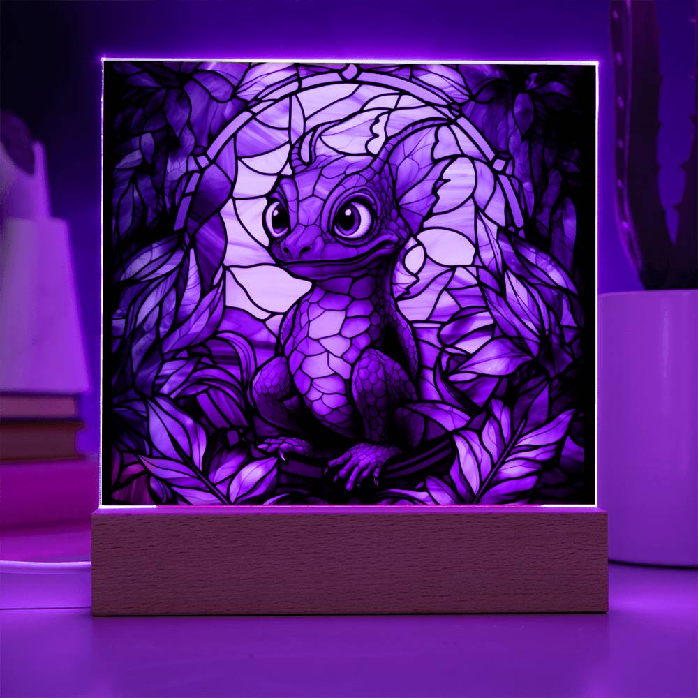 Cute dnd Baby Dragon Faux Stained Glass Acrylic Plaque Sqaure