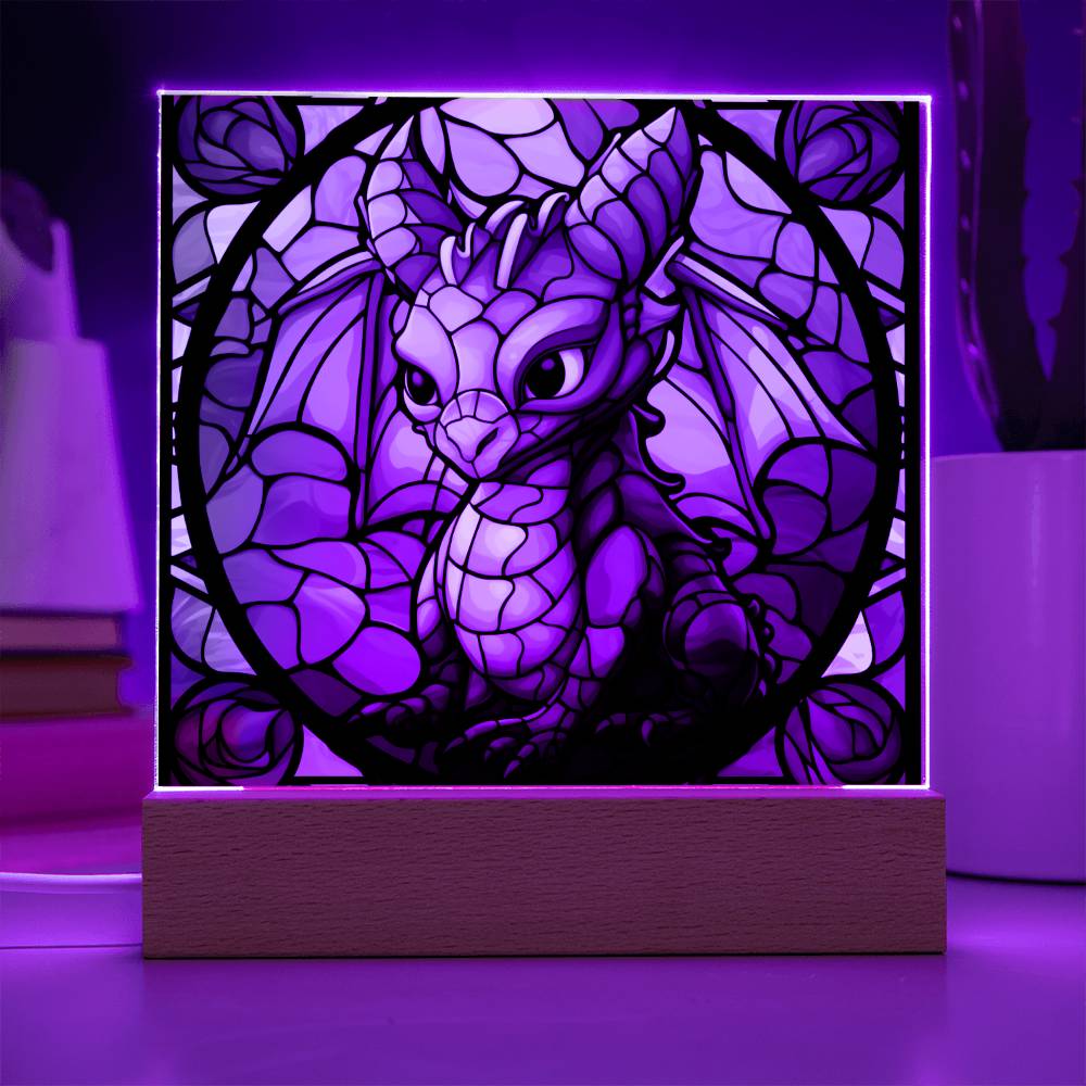 Cute dnd Little Dragon Faux Stained Glass Acrylic Plaque Sqaure