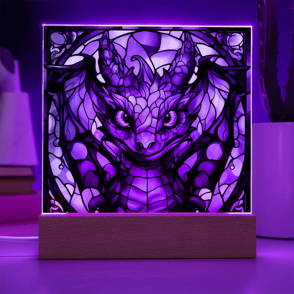 Cute dnd Dragon Faux Stained Glass Acrylic Plaque Sqaure