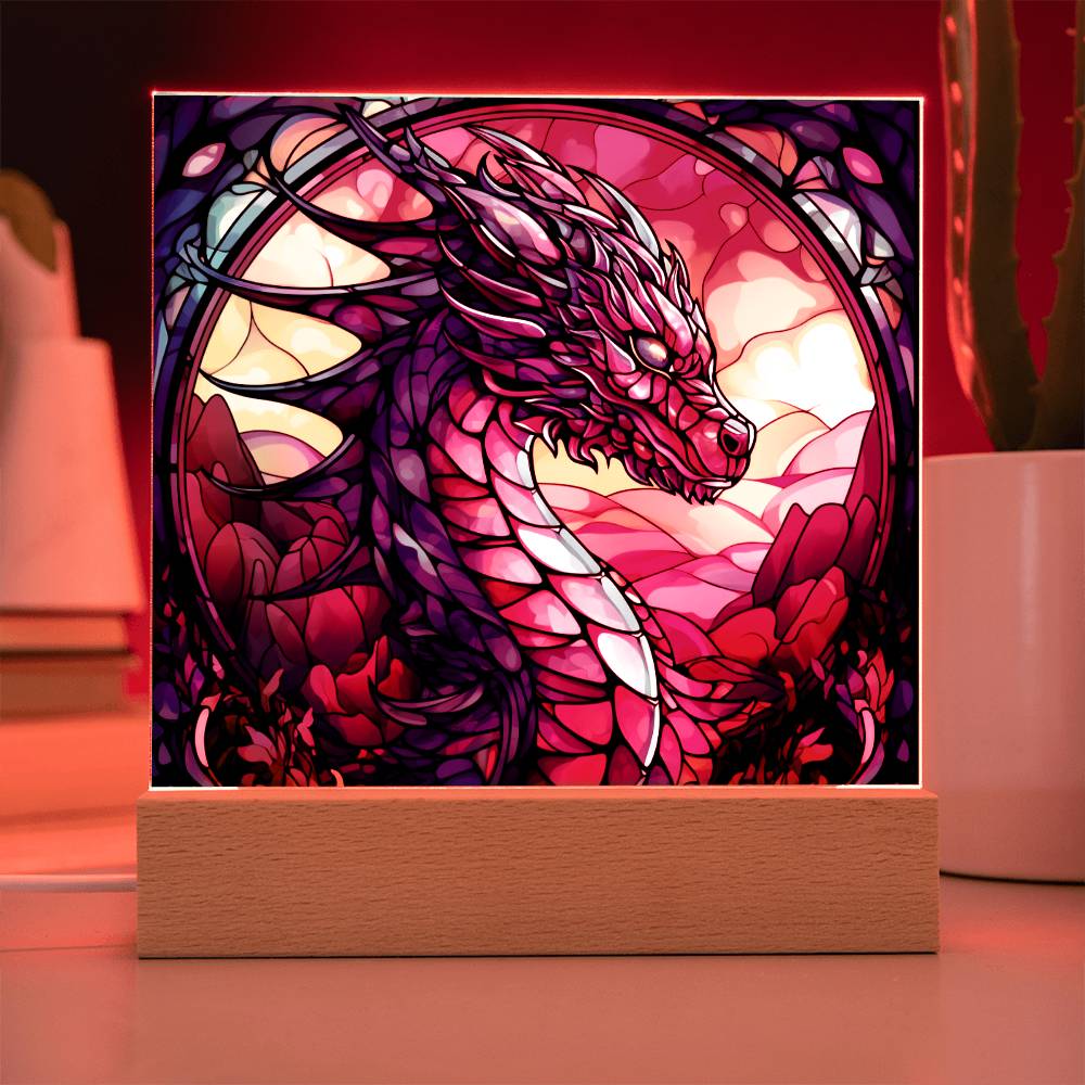 Colorful dnd Dragon Faux Stained Glass Acrylic Plaque Sqaure