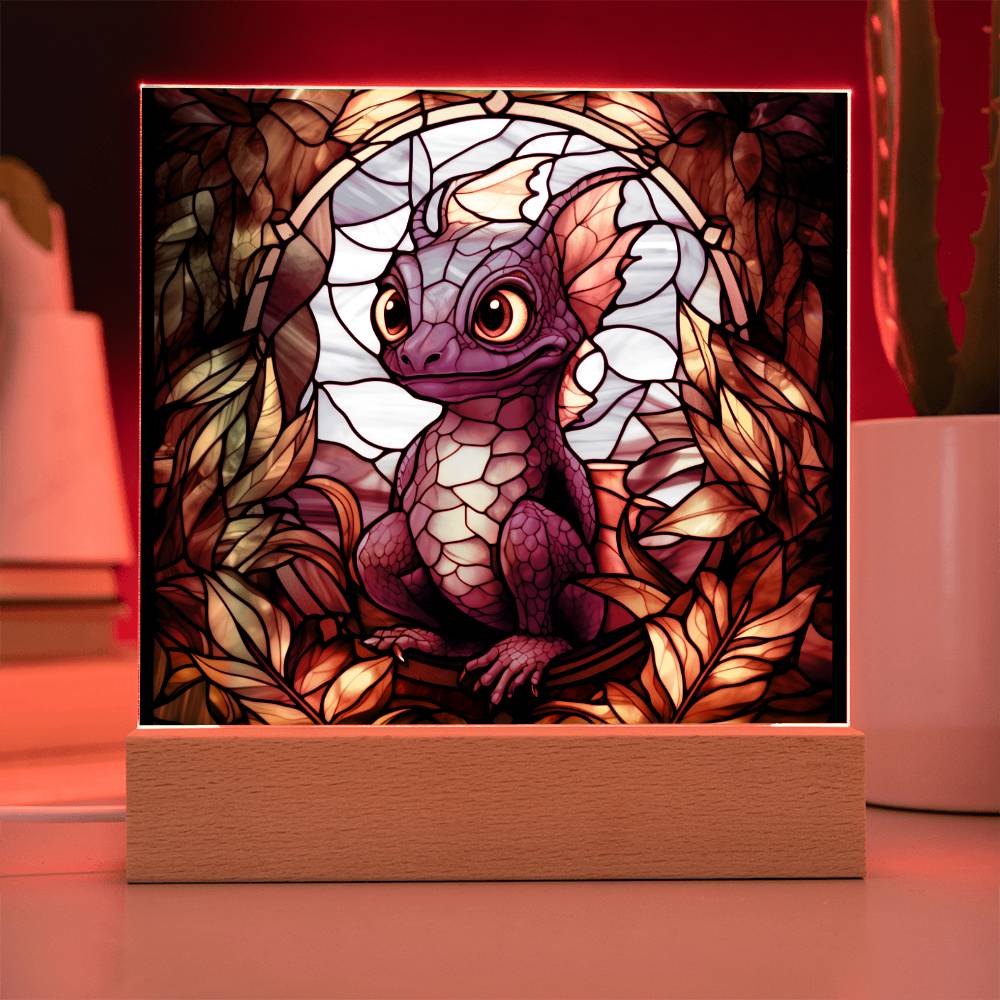 Cute dnd Baby Dragon Faux Stained Glass Acrylic Plaque Sqaure