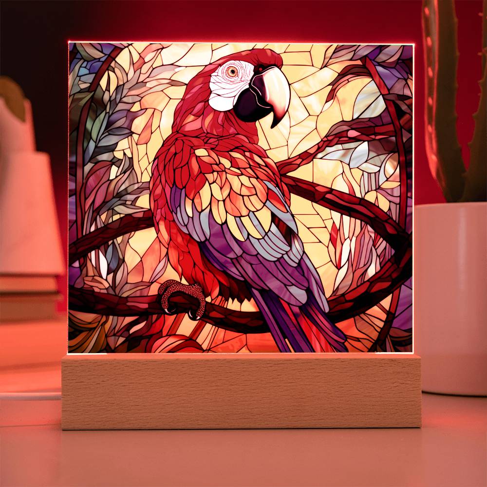 Colorful Parrot Faux Stained Glass Acrylic Plaque Sqaure