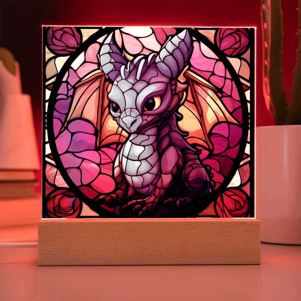 Cute dnd Little Dragon Faux Stained Glass Acrylic Plaque Sqaure