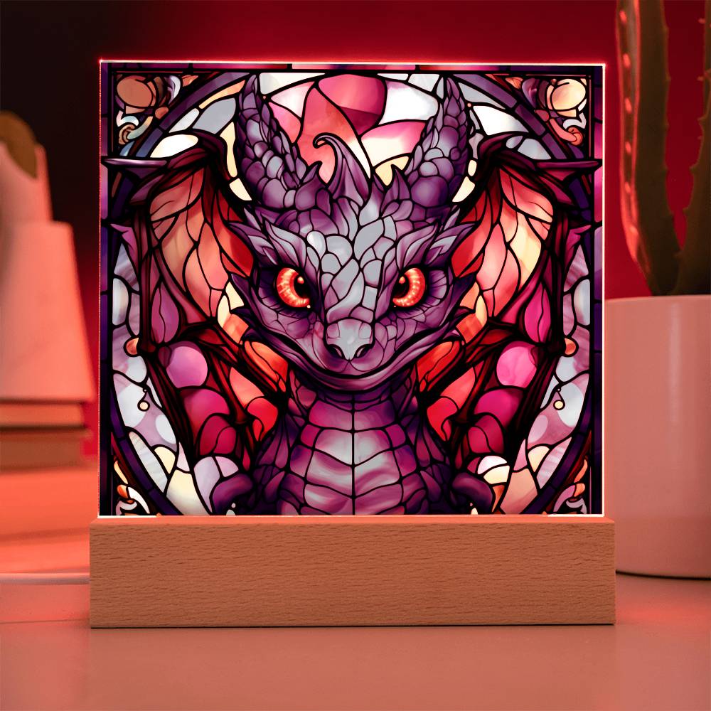 Cute dnd Dragon Faux Stained Glass Acrylic Plaque Sqaure