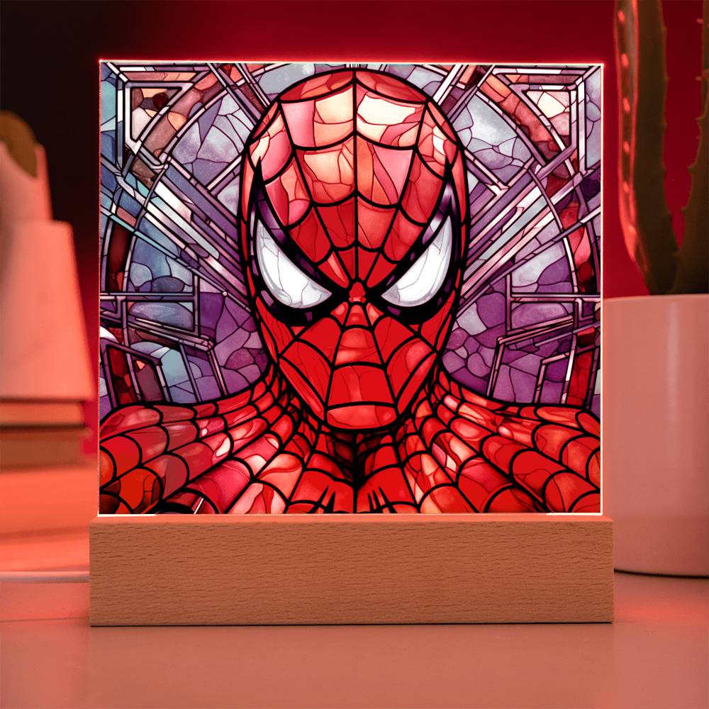 Spiderman Faux Stained Glass Acrylic Plaque Sqaure