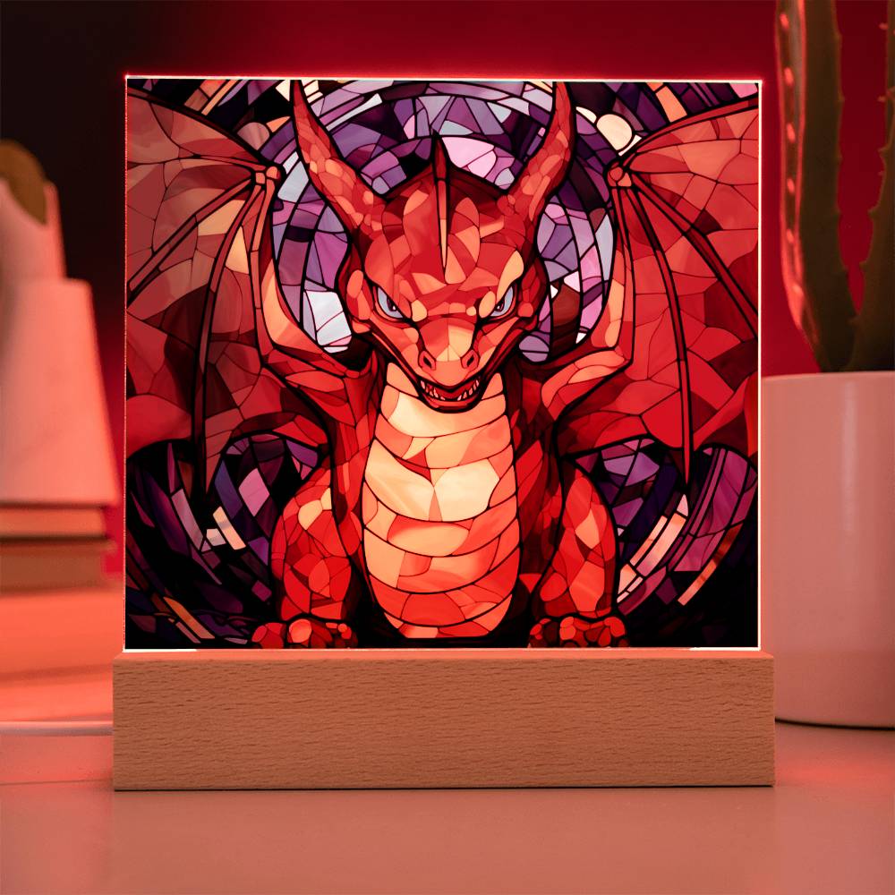 Charizard Faux Stained Glass Acrylic Plaque Sqaure