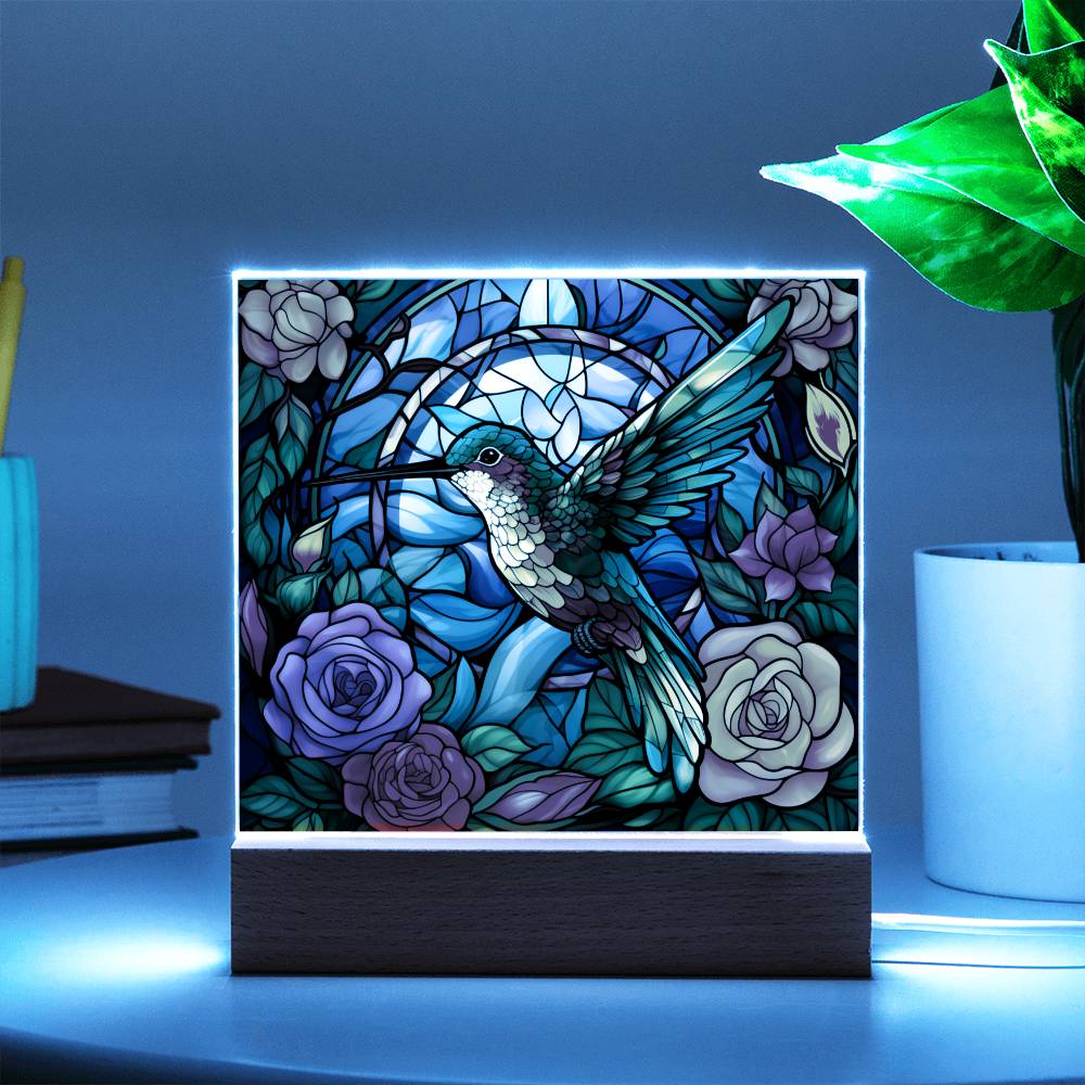 Hummingbird Stained Glass Sqaure Acrylic 1