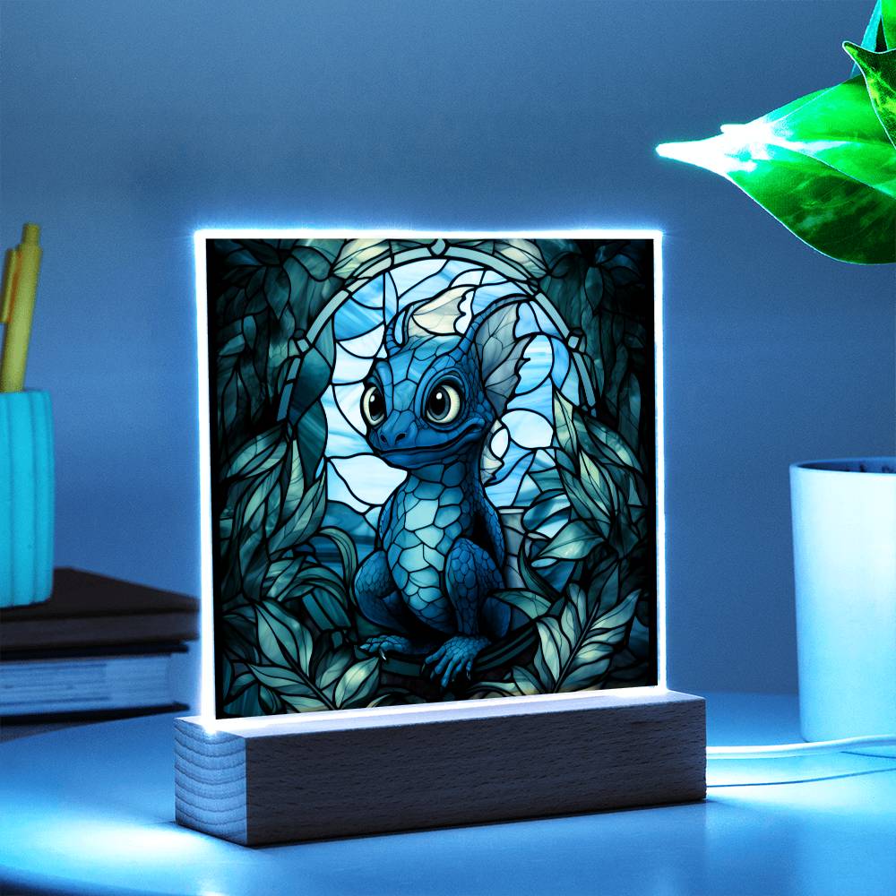 Cute dnd Baby Dragon Faux Stained Glass Acrylic Plaque Sqaure