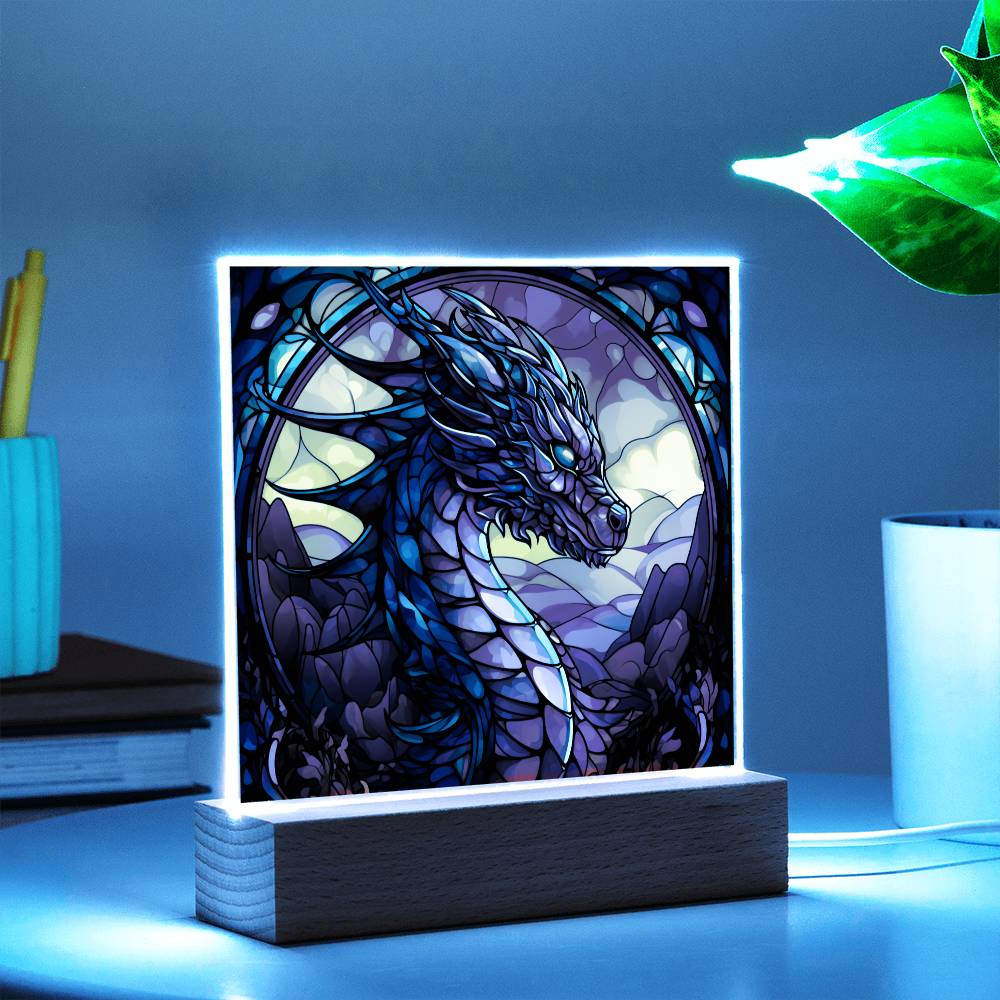 Colorful dnd Dragon Faux Stained Glass Acrylic Plaque Sqaure