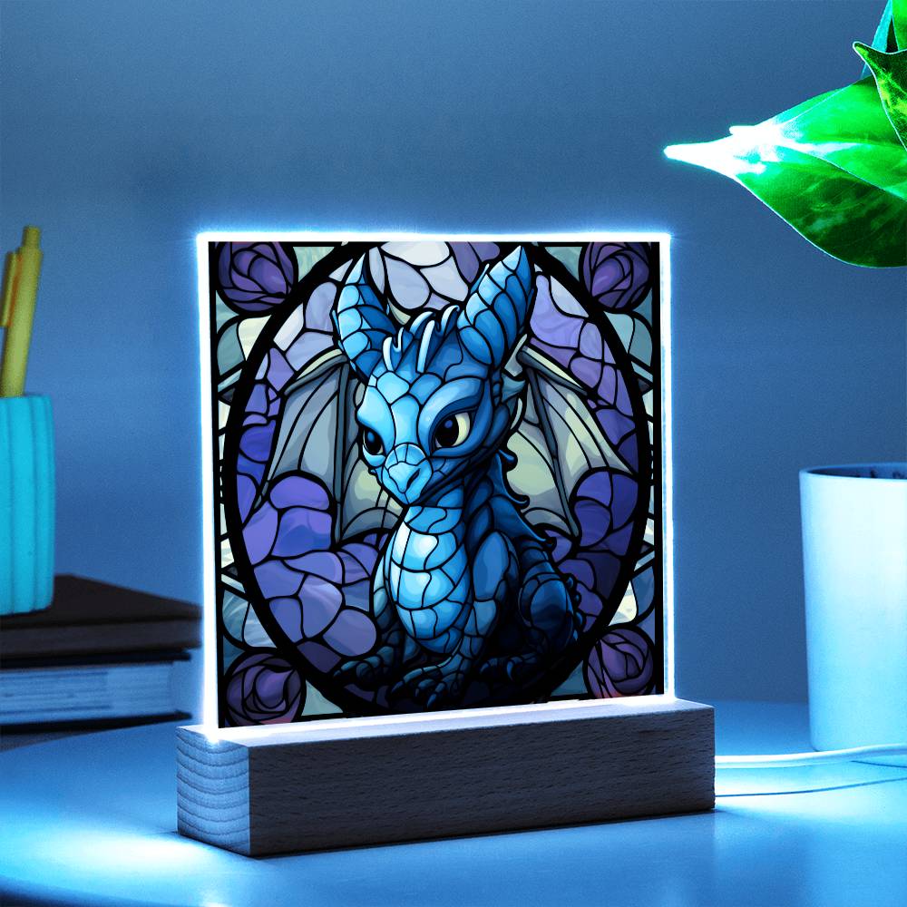 Cute dnd Little Dragon Faux Stained Glass Acrylic Plaque Sqaure