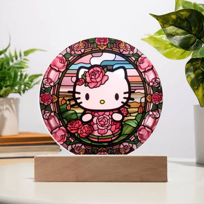 Hello Kitty Faux Stained Glass Acrylic Plaque Acrylic Circle Plaque