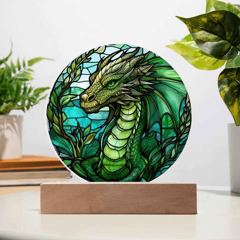 Green dnd Dragon Faux Stained Glass Acrylic Plaque Acrylic Circle Plaque