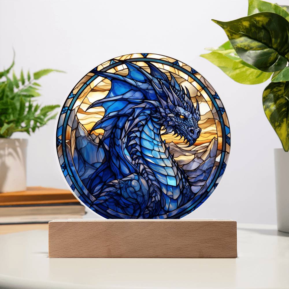 Blue dnd Dragon Faux Stained Glass Acrylic Plaque Acrylic Circle Plaque