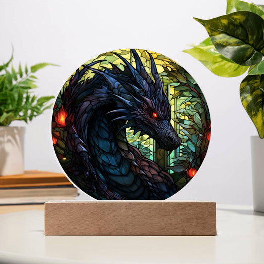 Black dnd Dragon Faux Stained Glass Acrylic Plaque Acrylic Circle Plaque