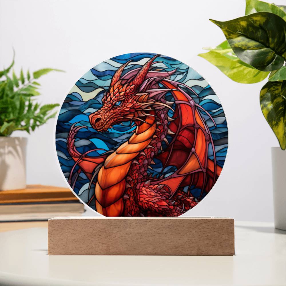 Red dnd Dragon Faux Stained Glass Acrylic Plaque Acrylic Circle Plaque