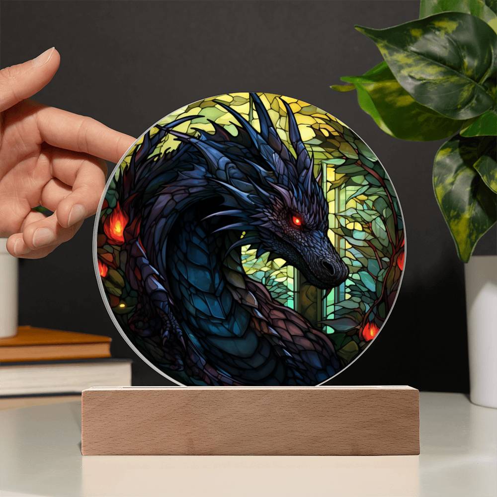 Black dnd Dragon Faux Stained Glass Acrylic Plaque Acrylic Circle Plaque