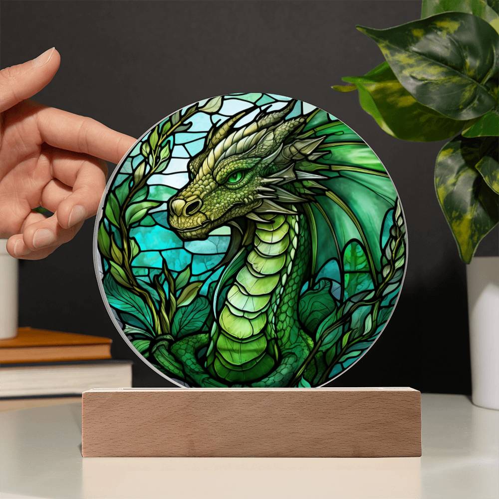 Green dnd Dragon Faux Stained Glass Acrylic Plaque Acrylic Circle Plaque