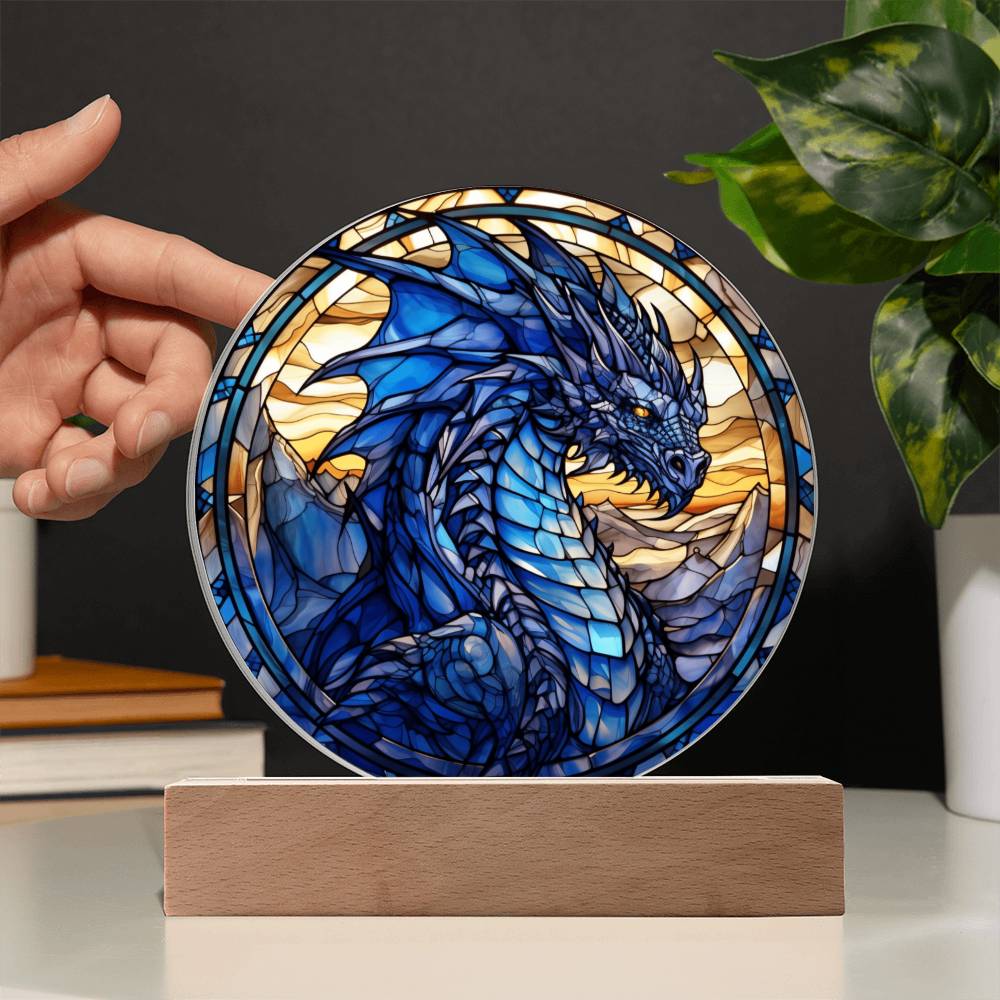 Blue dnd Dragon Faux Stained Glass Acrylic Plaque Acrylic Circle Plaque