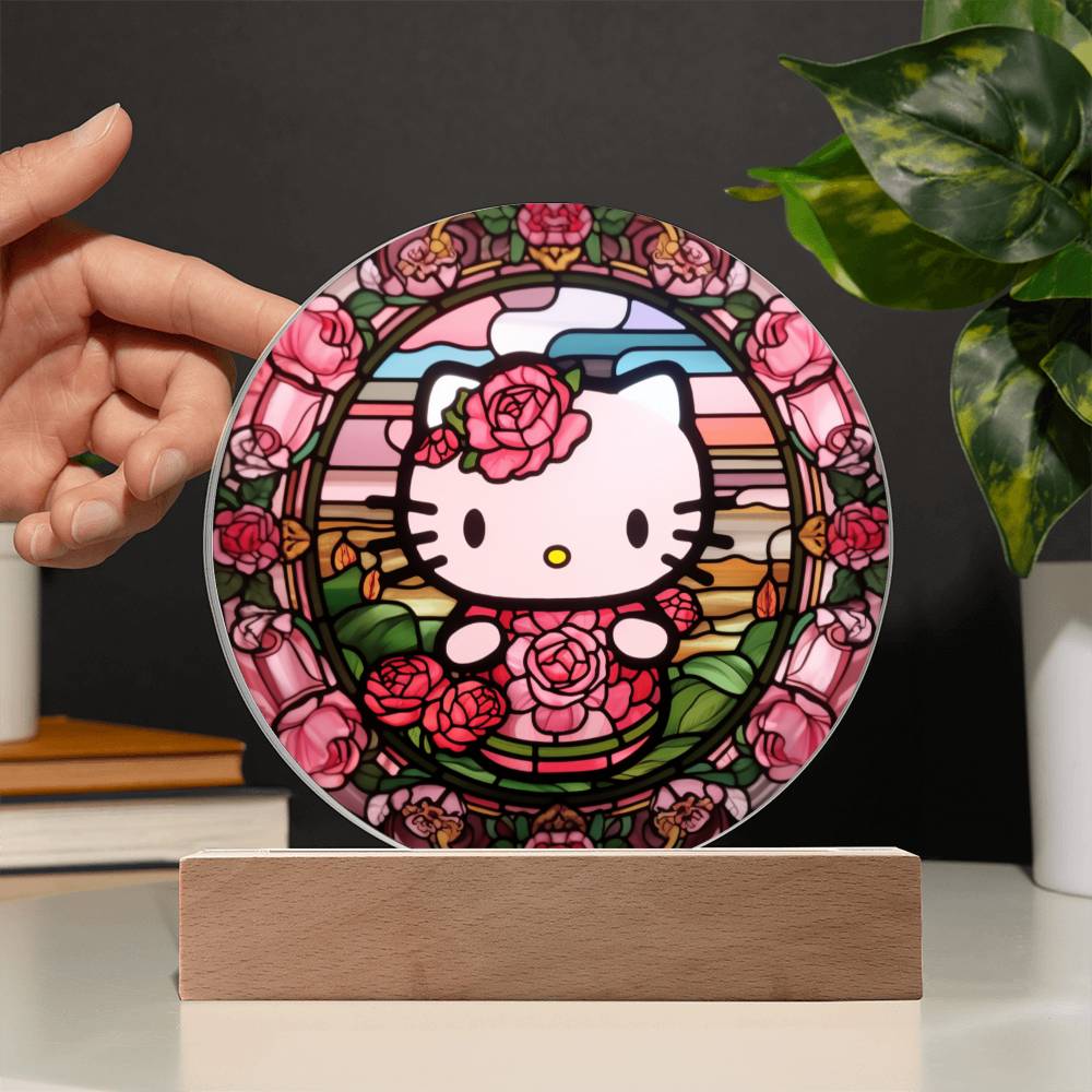 Hello Kitty Faux Stained Glass Acrylic Plaque Acrylic Circle Plaque