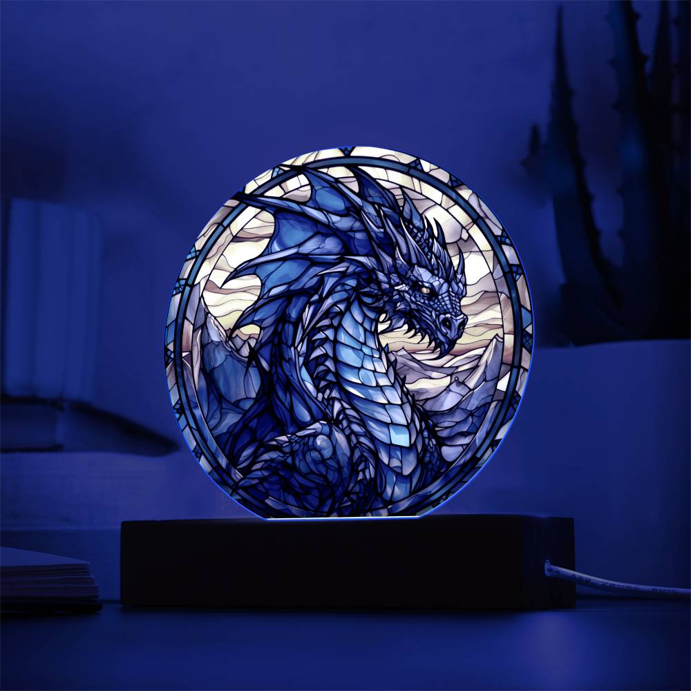 Blue dnd Dragon Faux Stained Glass Acrylic Plaque Acrylic Circle Plaque