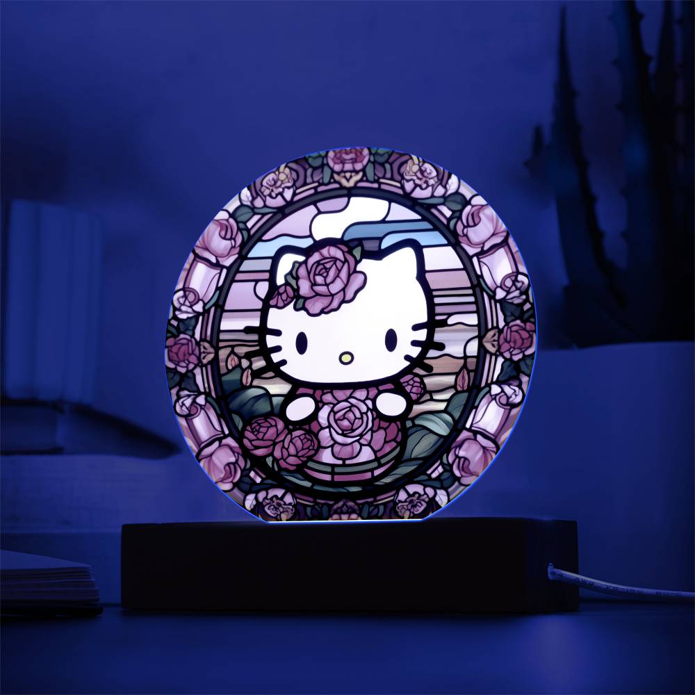 Hello Kitty Faux Stained Glass Acrylic Plaque Acrylic Circle Plaque