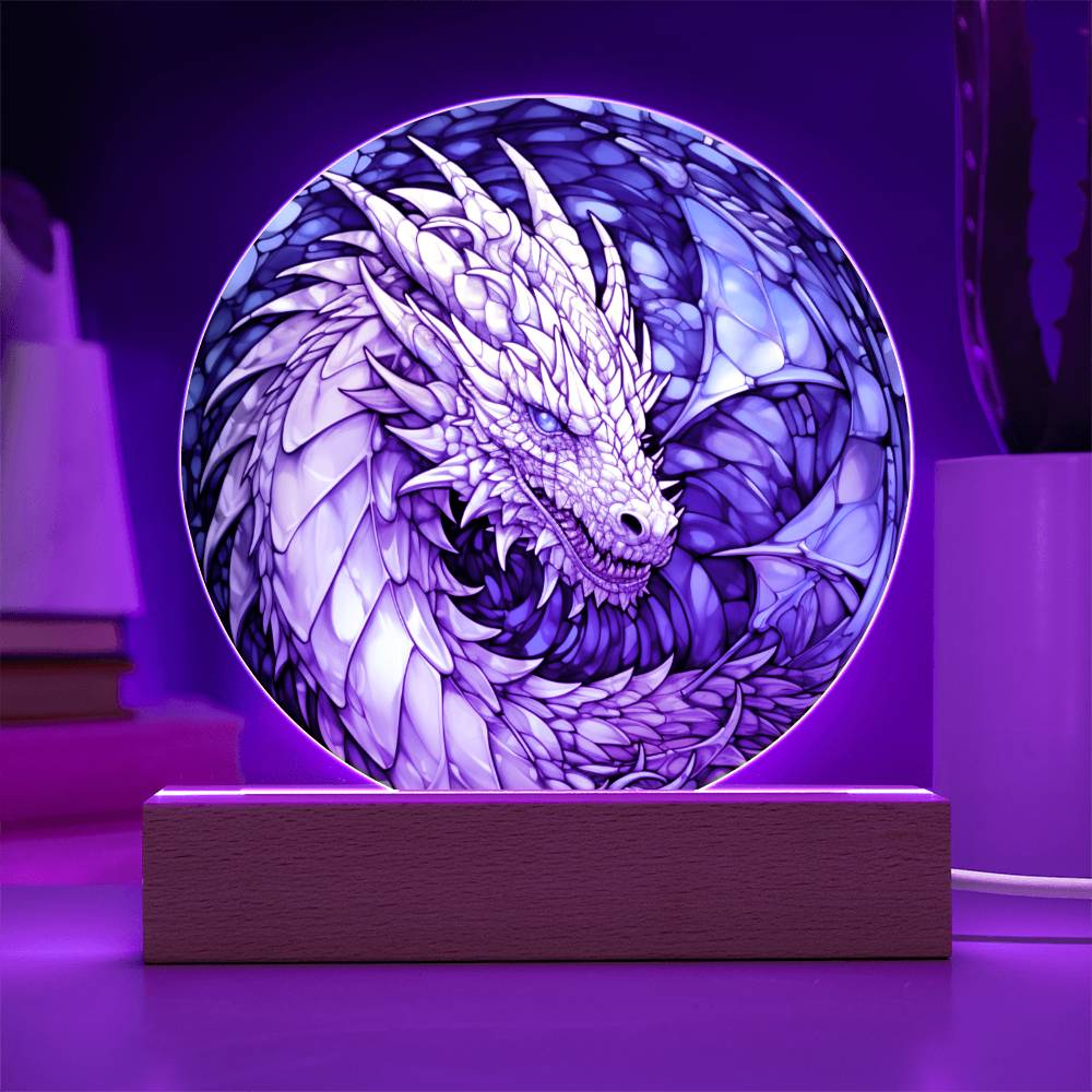 white dnd Dragon Faux Stained Glass Acrylic Plaque Acrylic Circle Plaque