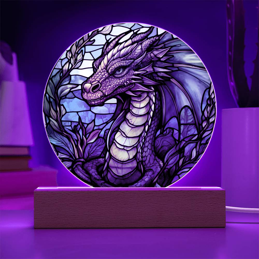 Green dnd Dragon Faux Stained Glass Acrylic Plaque Acrylic Circle Plaque