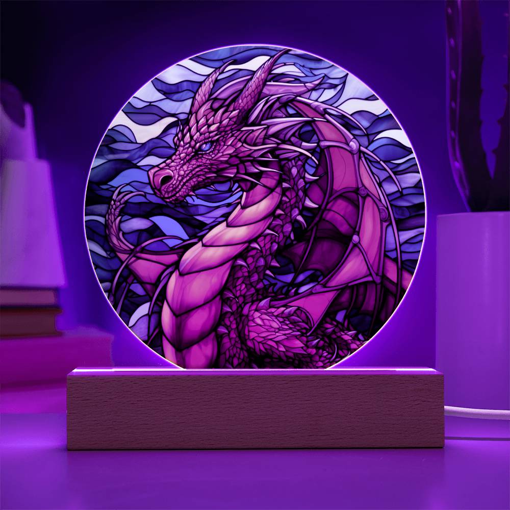 Red dnd Dragon Faux Stained Glass Acrylic Plaque Acrylic Circle Plaque