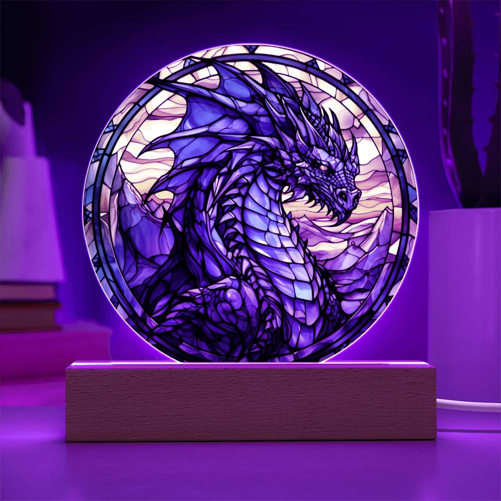 Blue dnd Dragon Faux Stained Glass Acrylic Plaque Acrylic Circle Plaque