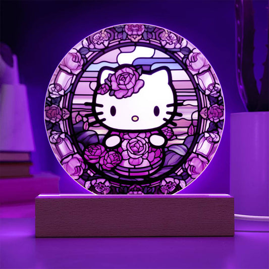 Hello Kitty Faux Stained Glass Acrylic Plaque Acrylic Circle Plaque