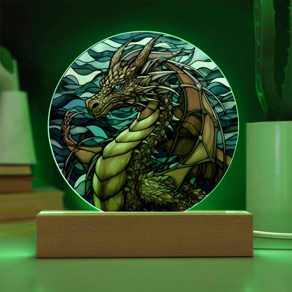 Red dnd Dragon Faux Stained Glass Acrylic Plaque Acrylic Circle Plaque