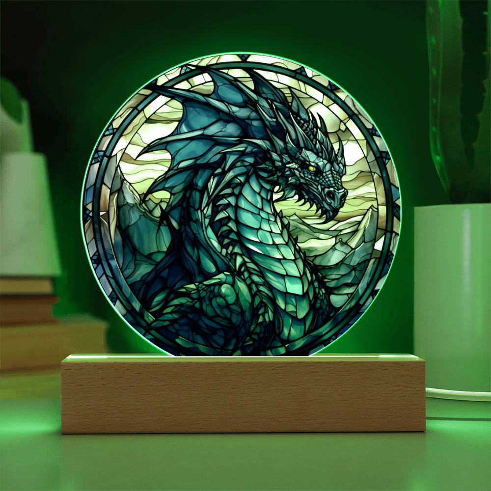 Blue dnd Dragon Faux Stained Glass Acrylic Plaque Acrylic Circle Plaque