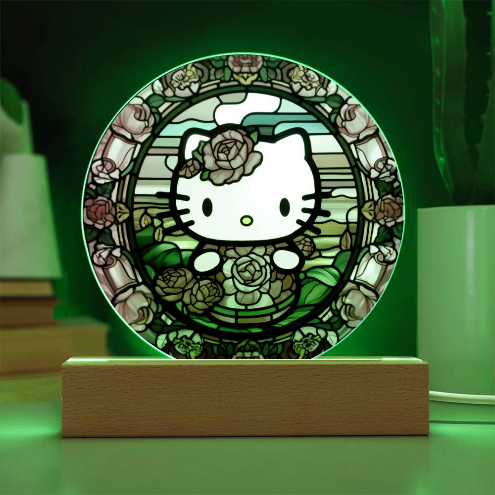 Hello Kitty Faux Stained Glass Acrylic Plaque Acrylic Circle Plaque