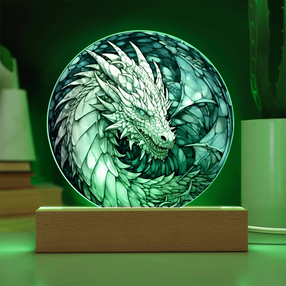 white dnd Dragon Faux Stained Glass Acrylic Plaque Acrylic Circle Plaque