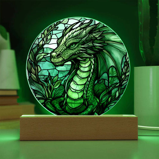 Green dnd Dragon Faux Stained Glass Acrylic Plaque Acrylic Circle Plaque