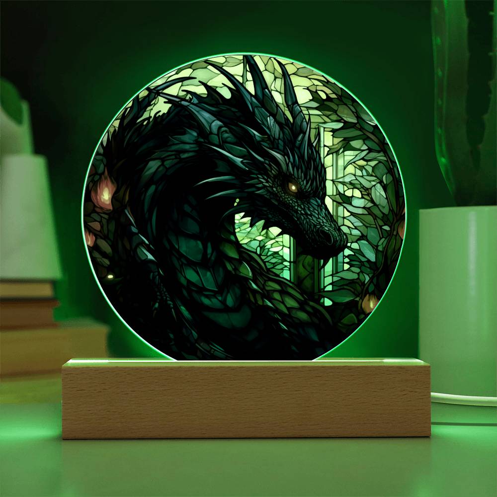 Black dnd Dragon Faux Stained Glass Acrylic Plaque Acrylic Circle Plaque