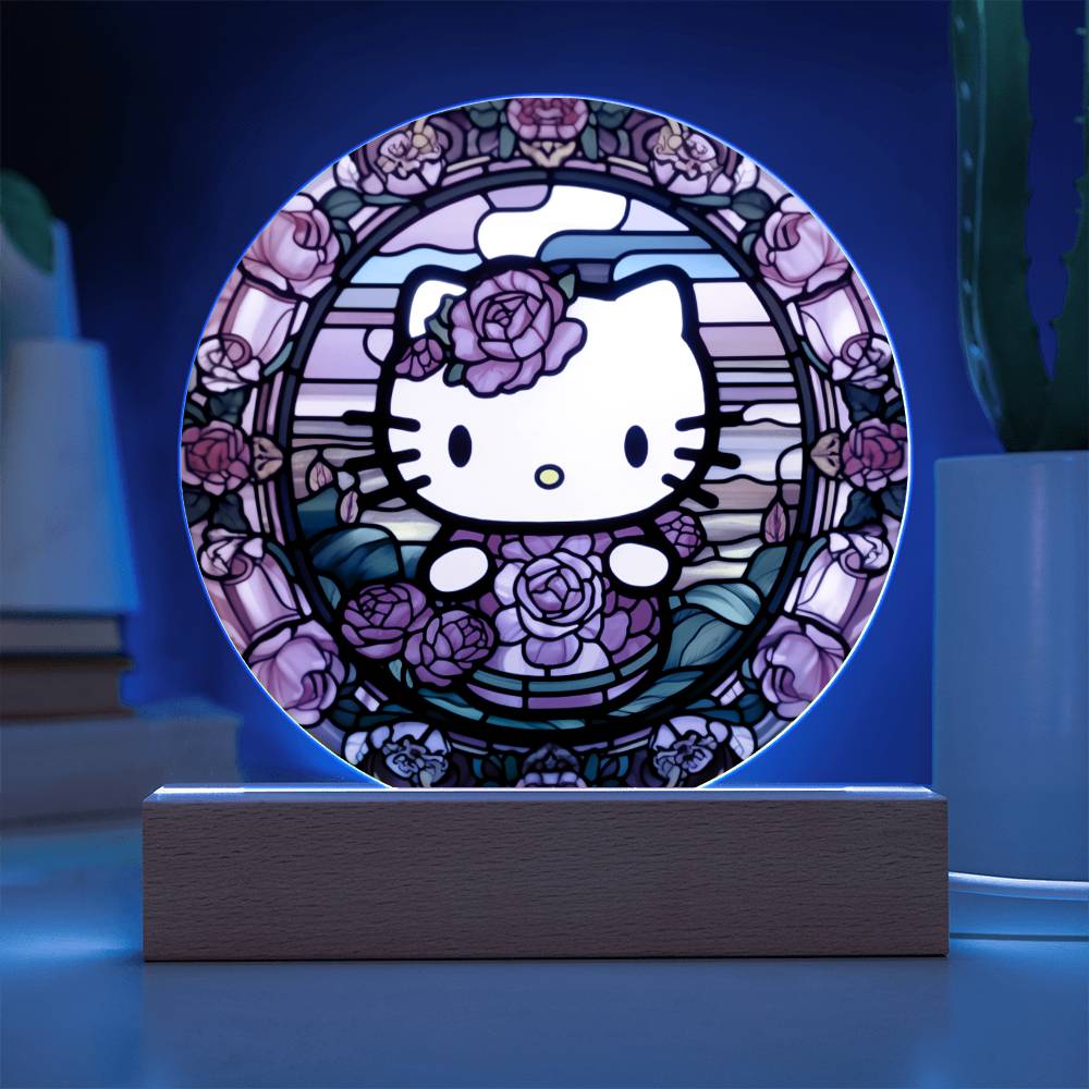 Hello Kitty Faux Stained Glass Acrylic Plaque Acrylic Circle Plaque