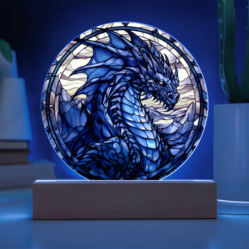 Blue dnd Dragon Faux Stained Glass Acrylic Plaque Acrylic Circle Plaque