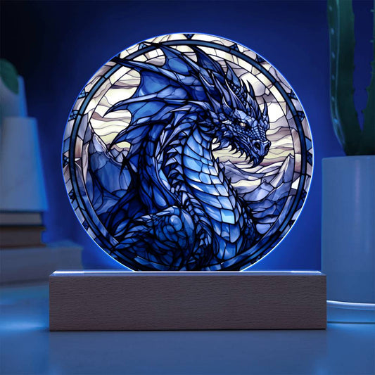 Blue dnd Dragon Faux Stained Glass Acrylic Plaque Acrylic Circle Plaque