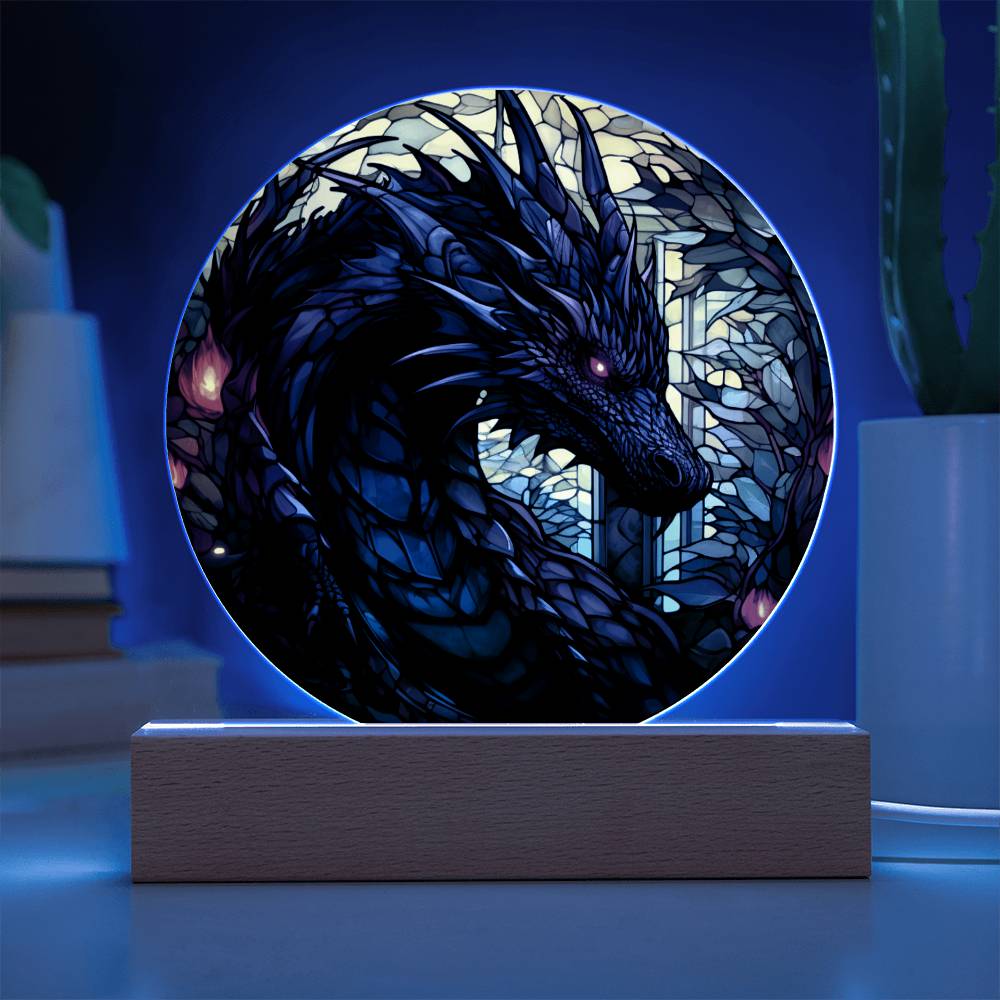 Black dnd Dragon Faux Stained Glass Acrylic Plaque Acrylic Circle Plaque