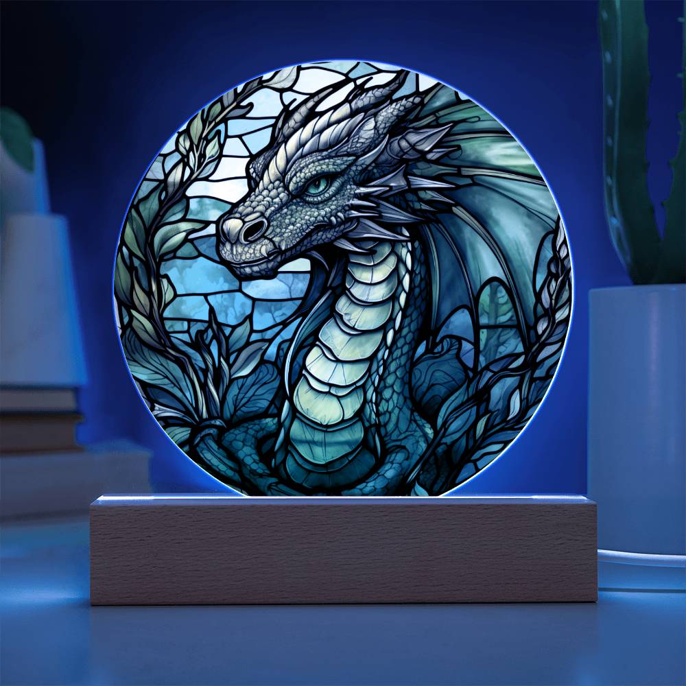 Green dnd Dragon Faux Stained Glass Acrylic Plaque Acrylic Circle Plaque