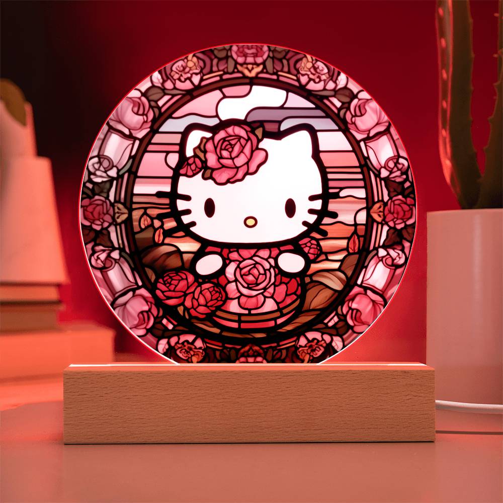 Hello Kitty Faux Stained Glass Acrylic Plaque Acrylic Circle Plaque