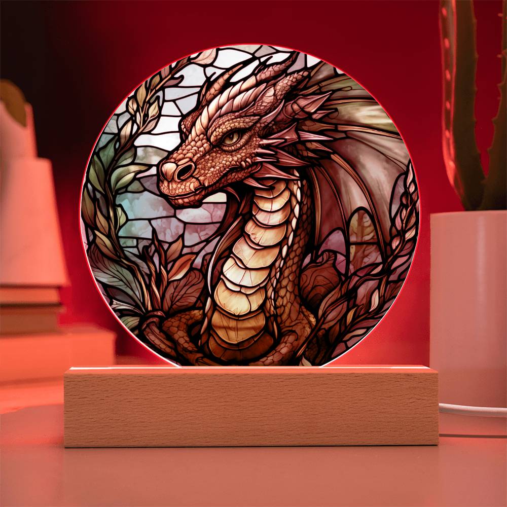 Green dnd Dragon Faux Stained Glass Acrylic Plaque Acrylic Circle Plaque